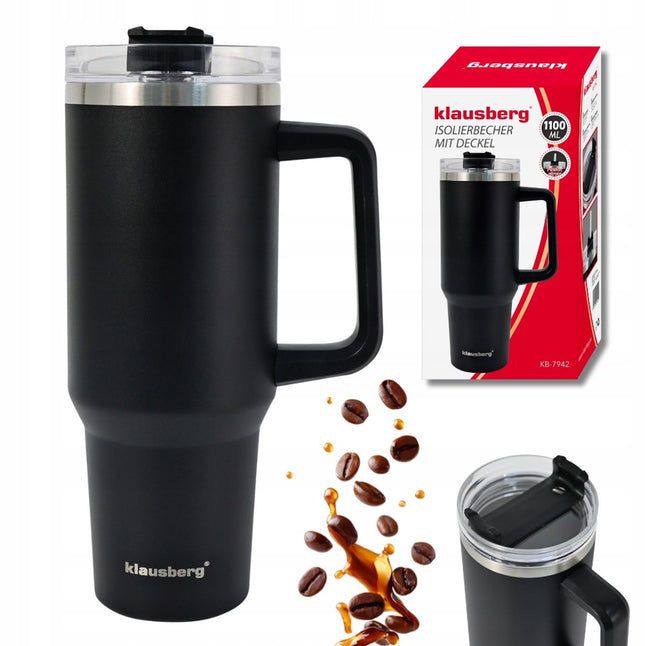 Klausberg KB-7942 Mug isotherme - 1100 ml - Isolation à double paroi - Avec poignée et bouchon verseur - Convient aux boissons chaudes et froides - Thermos - Bouteille isotherme - Gobelet isotherme - Chauffe-boissons