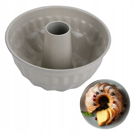 Kinghoff KH1993 Moule à gâteau | 22 cm avec trou | Revêtement antiadhésif marbré | Cuisson uniforme | Beige | Moule à savarin