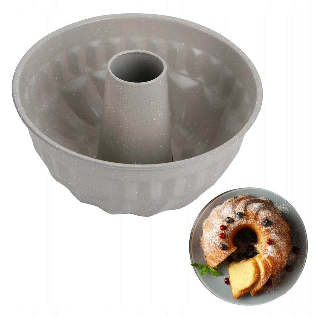 Kinghoff KH1993 Kuchenform | 22 cm mit Loch | Marmor-Antihaftbeschichtung | Gleichmäßiges Backen | Beige | Gugelhupfform