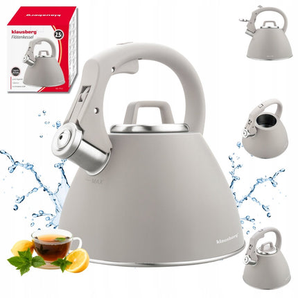 KLAUSBERG KB-7953 Bouilloire 2,5 L – Beige Latte Mat – Inox – Doux au toucher – Induction – Sifflet