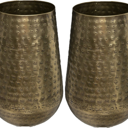 Atmosphera - Vase à fleurs - 2x - métal élégant - 23 x 15 cm - bronze métallique