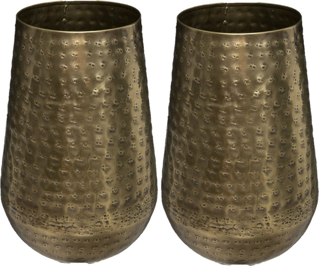 Atmosphera - Vase à fleurs - 2x - métal élégant - 23 x 15 cm - bronze métallique