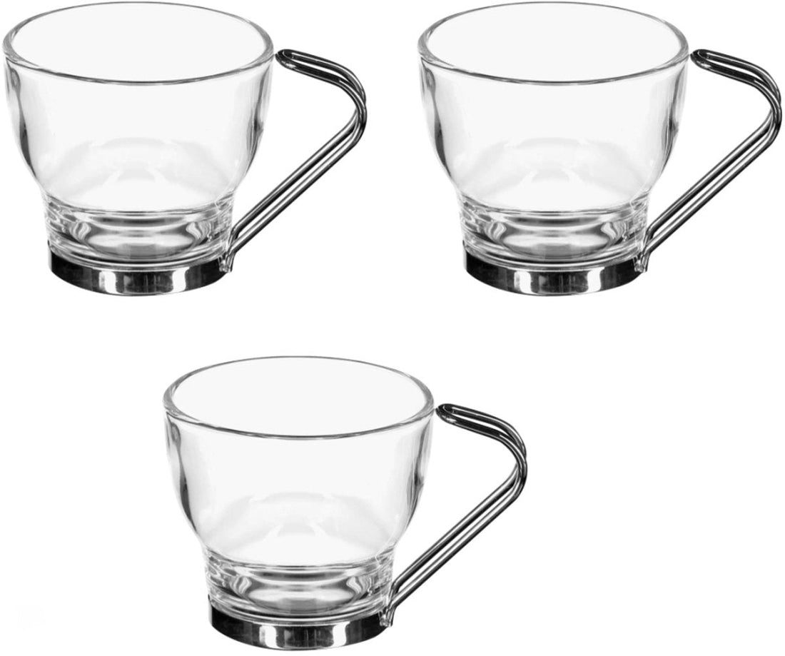 3er-Set Tassen – 11 cl Glas und Metall – Langlebig und Stilvoll – Ideales Geschenk für Kaffee- und Teeliebhaber