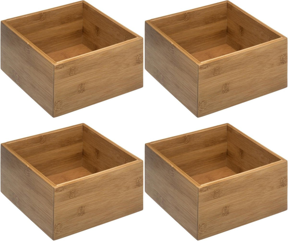5Five - Opberg/sorteer/lade verdelers bakjes bamboe 18 x 18 x 9.5 cm - Set van 4x stuks