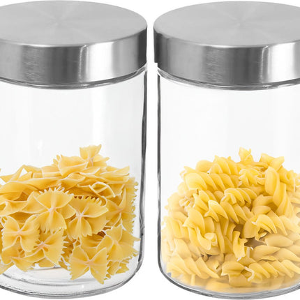 Secret de Gourmet Pot de conservation - lot de 2 - 1,2 L - verre - couvercle en inox - 750 ml - avec couvercle hermétique