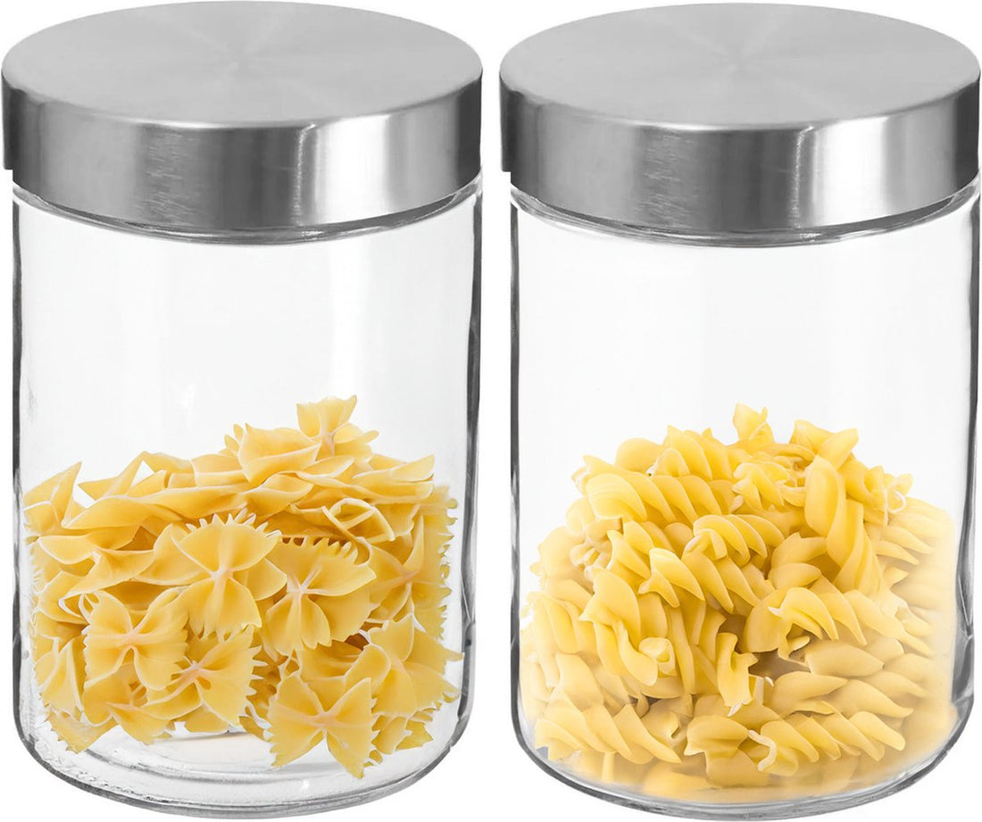 Secret de Gourmet Storage Canister / Storage Jar - 2 pieces - 1.2L - glass - stainless steel lid - 750 ml - with airtight lid