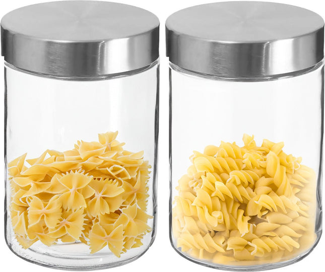 Secret de Gourmet Pot de conservation - lot de 2 - 1,2 L - verre - couvercle en inox - 750 ml - avec couvercle hermétique