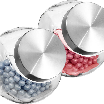 5Five Bocaux de rangement avec couvercle en inox - 2x - 1,5L - verre - pot à bonbons - conservation des aliments - fermeture hermétique