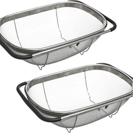 Égouttoir à évier - Lot de 2 pièces - argent - 36,5 à 54,5 x 23 cm - Acier inoxydable - extensible - passoire - passoires de cuisine