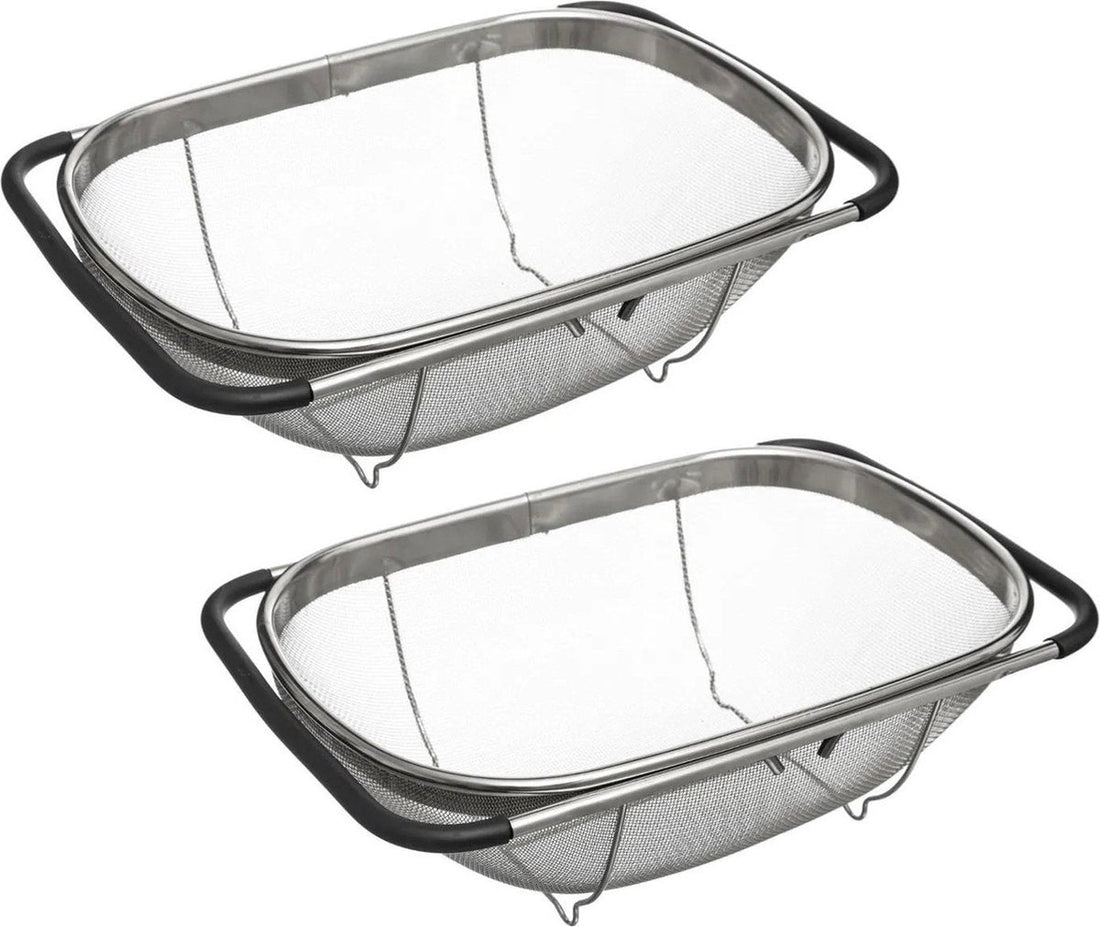Gootsteen vergiet - Set van 2x stuks - zilver - 36,5 tot 54,5 x 23 cm - RVS - uitschuifbaar - zeef - Keukenvergieten