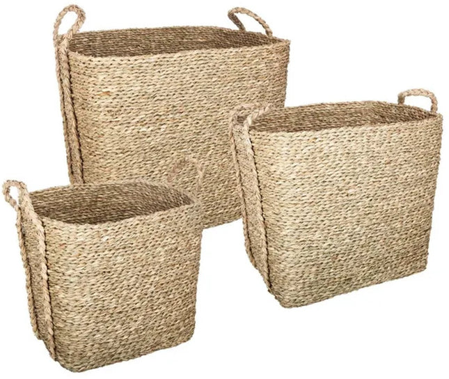 Set van 3 rieten opbergmanden