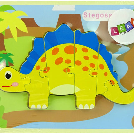 Leantoys Puzzle en Bois Dinosaure Stégosaure Jaune - Pièces de Puzzle de 5mm d'Épaisseur - Puzzle Dino Jouet Éducatif 3+ - Puzzle Dinosaure - Jouet en Bois - Éducatif -