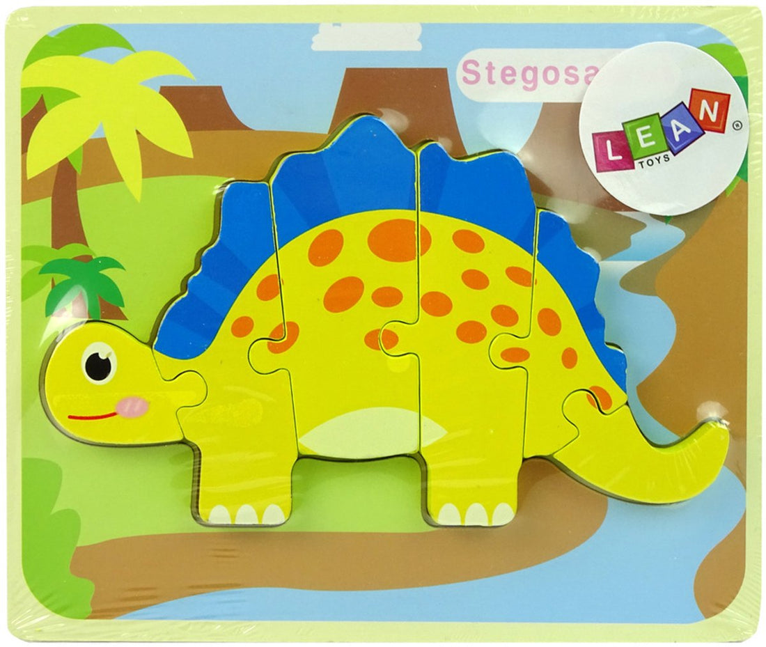 Leantoys Wooden Puzzle Dinosaur Stegosaurus Yellow - 5 mm Thick Puzzle Pieces - Dino Puzzle Educational Toy 3+ - Dino Puzzle - Wooden Toys - Educational