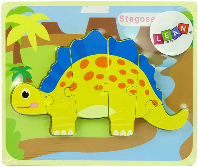 Leantoys Puzzle en Bois Dinosaure Stégosaure Jaune - Pièces de Puzzle de 5mm d'Épaisseur - Puzzle Dino Jouet Éducatif 3+ - Puzzle Dinosaure - Jouet en Bois - Éducatif -