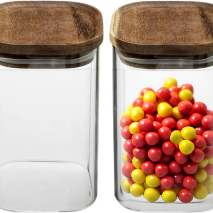 5Five Boîte de conservation alimentaire - 2x - verre avec couvercle en bois d'acacia - 1000 ml - avec couvercle hermétique