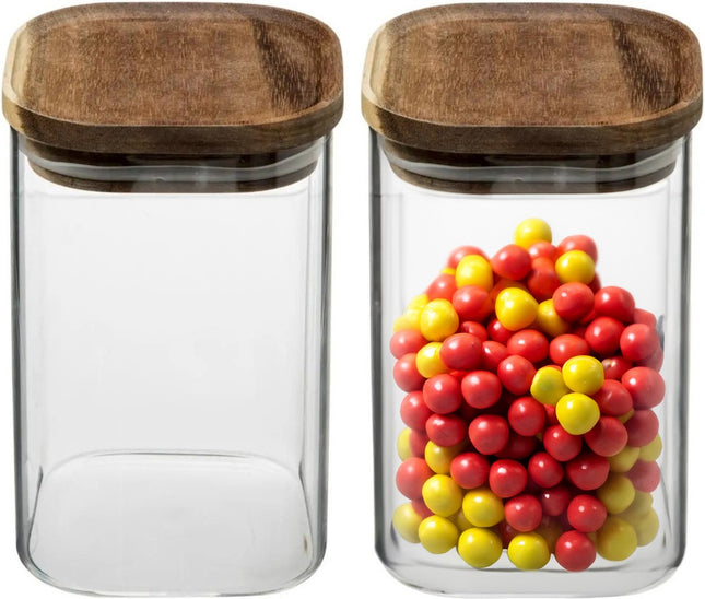 5Five Boîte de conservation alimentaire - 2x - verre avec couvercle en bois d'acacia - 1000 ml - avec couvercle hermétique