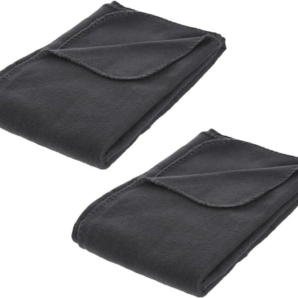 Atmosphera Couverture ou plaid en polaire - 2x - anthracite - 125 x 150 cm - polyester - Couverture de canapé - Plaid en polaire
