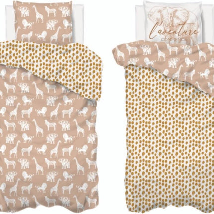 Dekbedovertrek en kussensloop katoen 140 x 200 cm - 2 in 1 - Savanne dekbed katoen - 1 persoons overtrek - Dekbedovertrek kinderen omkeerbaar