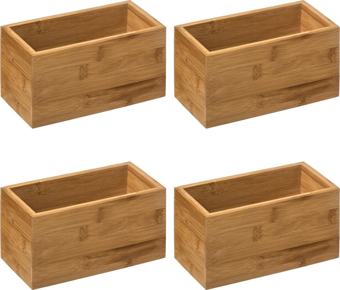 5Five Aufbewahrungs-/Sortier-/Schubladenteiler-Boxen - 4er-Set - Bambusholz - 18 x 9 x 9,5 cm