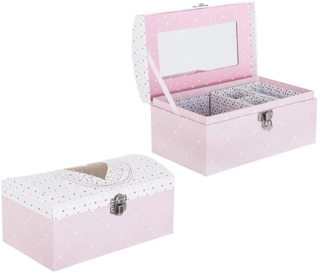 Atmosphera Sieradenkistje Pink Romance - 20 x10 x 12 cm - roze - Juwelenkistje met deksel en spiegel - Meisjes/meiden
