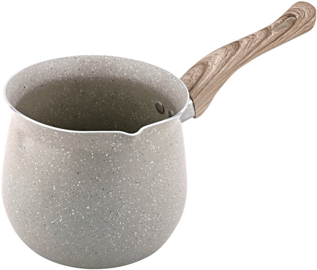 KingHoff KH-1982 Cafetière Turque Cezve 1,8 Litre - Pour Induction, Gaz et Électrique - Revêtement Antiadhésif Effet Marbre - Poignée en Bois