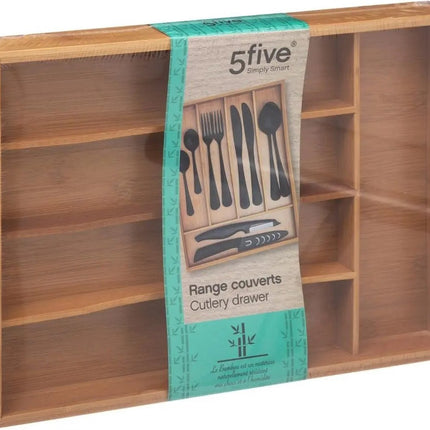 Organisateur de tiroir à couverts/cuisine 5 compartiments en bambou - 34 x 25 cm