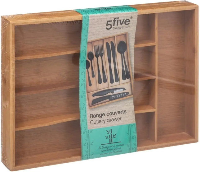 Organisateur de tiroir à couverts/cuisine 5 compartiments en bambou - 34 x 25 cm