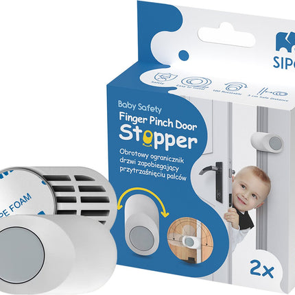 SIPO Protège-porte - Protection de doigts rotative 2 pièces - Protection contre les pincements - Blanc/Gris - Protection bébé et enfant - Doigts coincés dans la porte