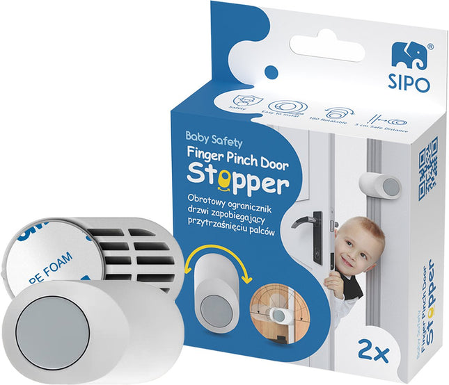 SIPO Protège-porte - Protection de doigts rotative 2 pièces - Protection contre les pincements - Blanc/Gris - Protection bébé et enfant - Doigts coincés dans la porte
