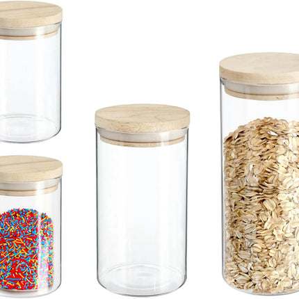 Secret de Gourmet - Boîtes de conservation pour cuisine - pots - verre/bois - lot de 4 pièces - alimentaire - 600 ml et 1300 ml