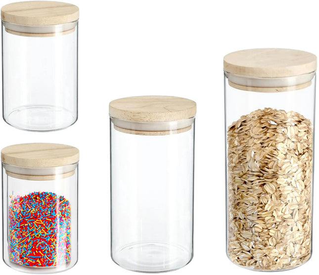 Secret de Gourmet - Boîtes de conservation pour cuisine - pots - verre/bois - lot de 4 pièces - alimentaire - 600 ml et 1300 ml