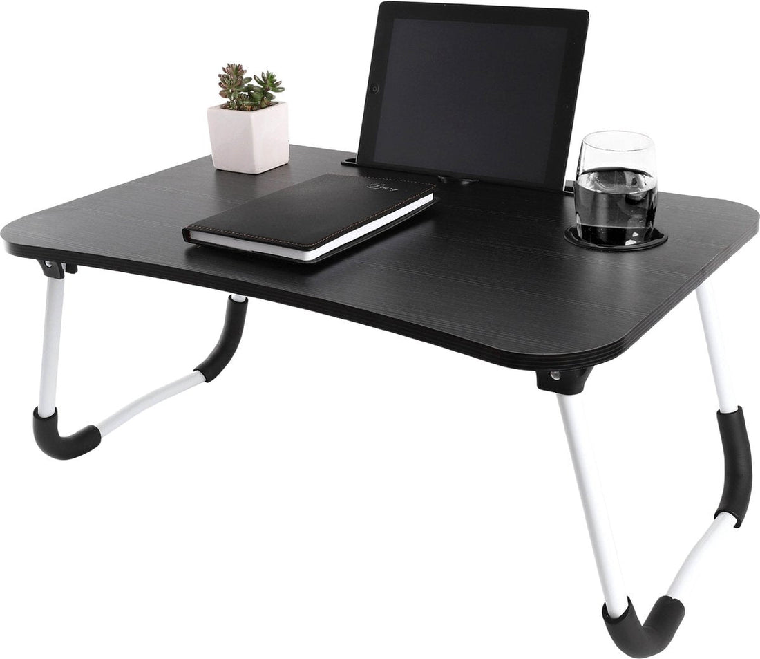 Laptop Table - Laptop Stand - Lap Desk - Bed Tray - MDF Wood - Black - 60x40x28 cm