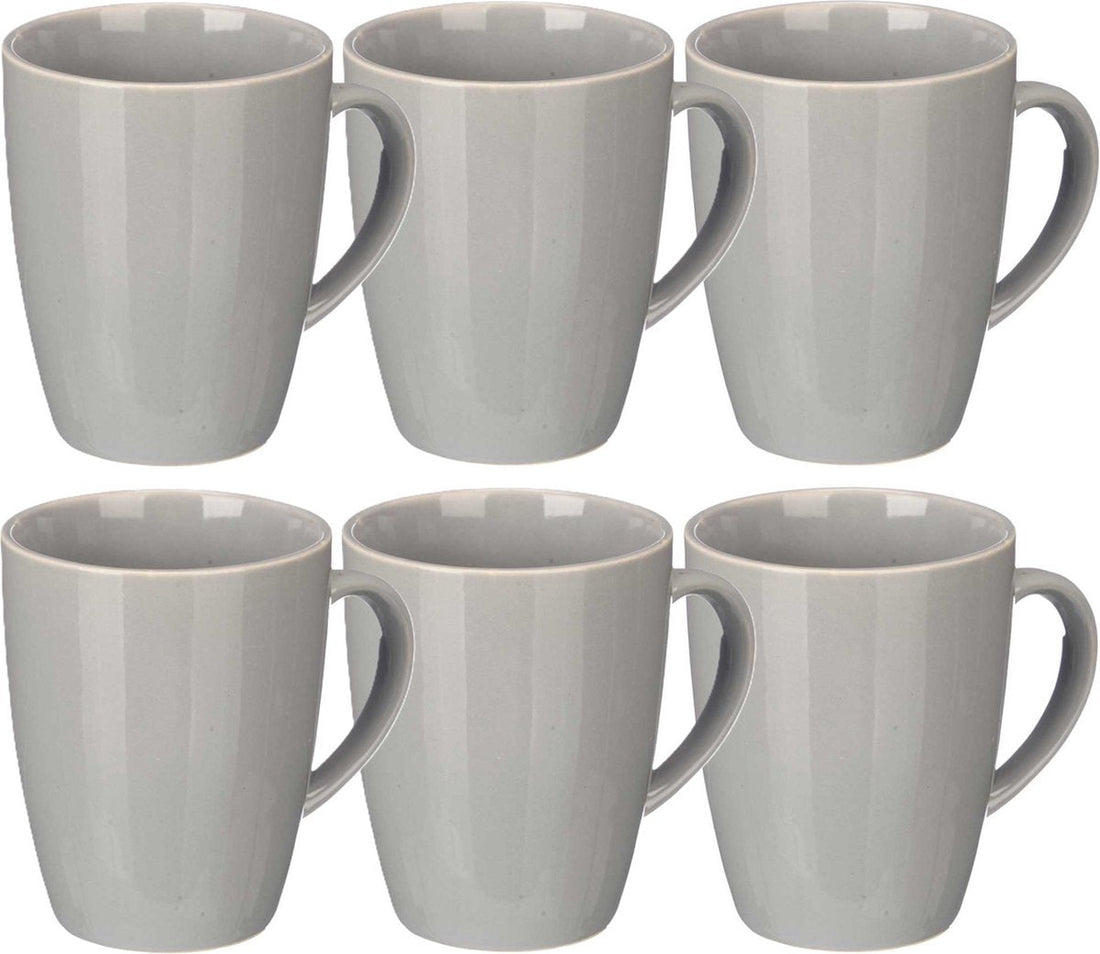 Vessia Design Kaffeebecher/Tassen mit Henkel - 6 Stück - Grau - Keramik - 330 ml
