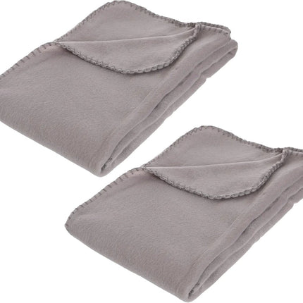 Atmosphera Couverture ou plaid polaire - 2x - gris - 125 x 150 cm - polyester - Couverture de canapé - Plaid polaire