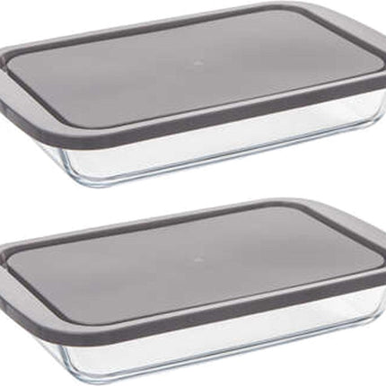 5Five Plat de cuisson en verre borosilicate avec couvercle - 2x - rectangulaire - 1,6 Litre - 29 x 18 x 5 cm