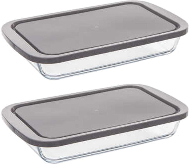 5Five Plat de cuisson en verre borosilicate avec couvercle - 2x - rectangulaire - 1,6 Litre - 29 x 18 x 5 cm