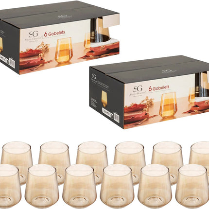 Secret de Gourmet Verres à eau Olga Crystal - 12 pièces - verre ambré - 450 ml - H11 cm - verres à eau - verres à jus
