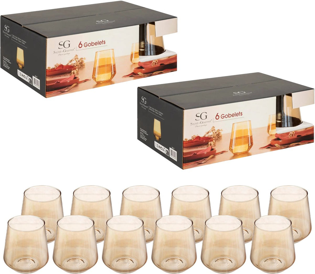Secret de Gourmet Drinkglazen Olga Crystal - 12x stuks - amber glas - 450 ml - H11 cm - waterglazen - Sapglazen