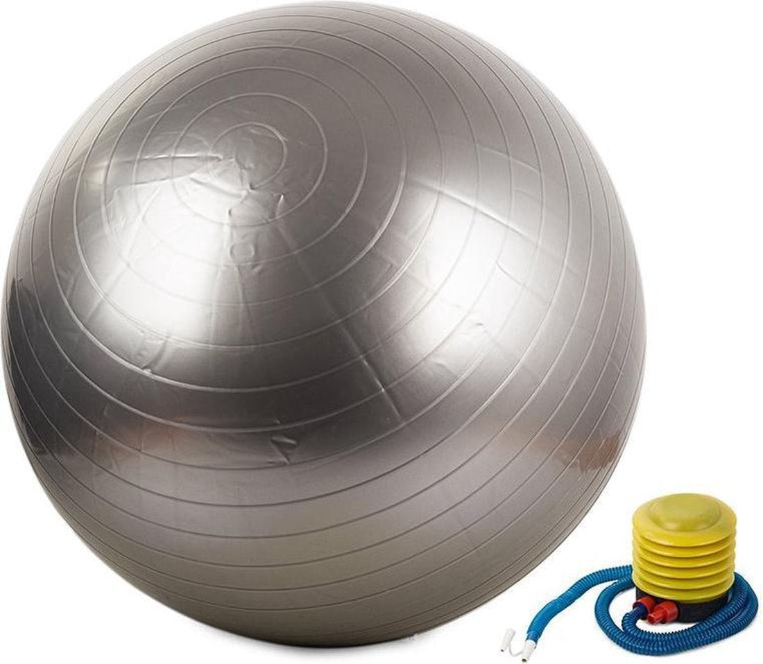 Gym ball (grey) - Exercise ball - Yoga ball - Fitness ball - Pilates - Fitness - 60cm including pump! Muscle strengthening/conditioning/mobility!