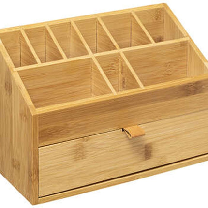 5Five Bloc de rangement/organiseur de bureau 1 tiroir - bois de bambou - L26 x l12 x H18 cm - marron clair - pot à crayons