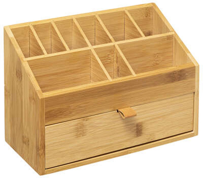 5Five Bloc de rangement/organiseur de bureau 1 tiroir - bois de bambou - L26 x l12 x H18 cm - marron clair - pot à crayons