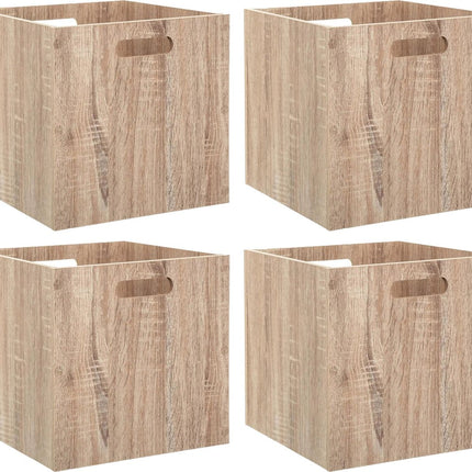 5Five Panier de rangement/placard - 4x - bois MDF - marron clair - 29L - 31 x 31 x 31 cm - Paniers/caisses de rangement