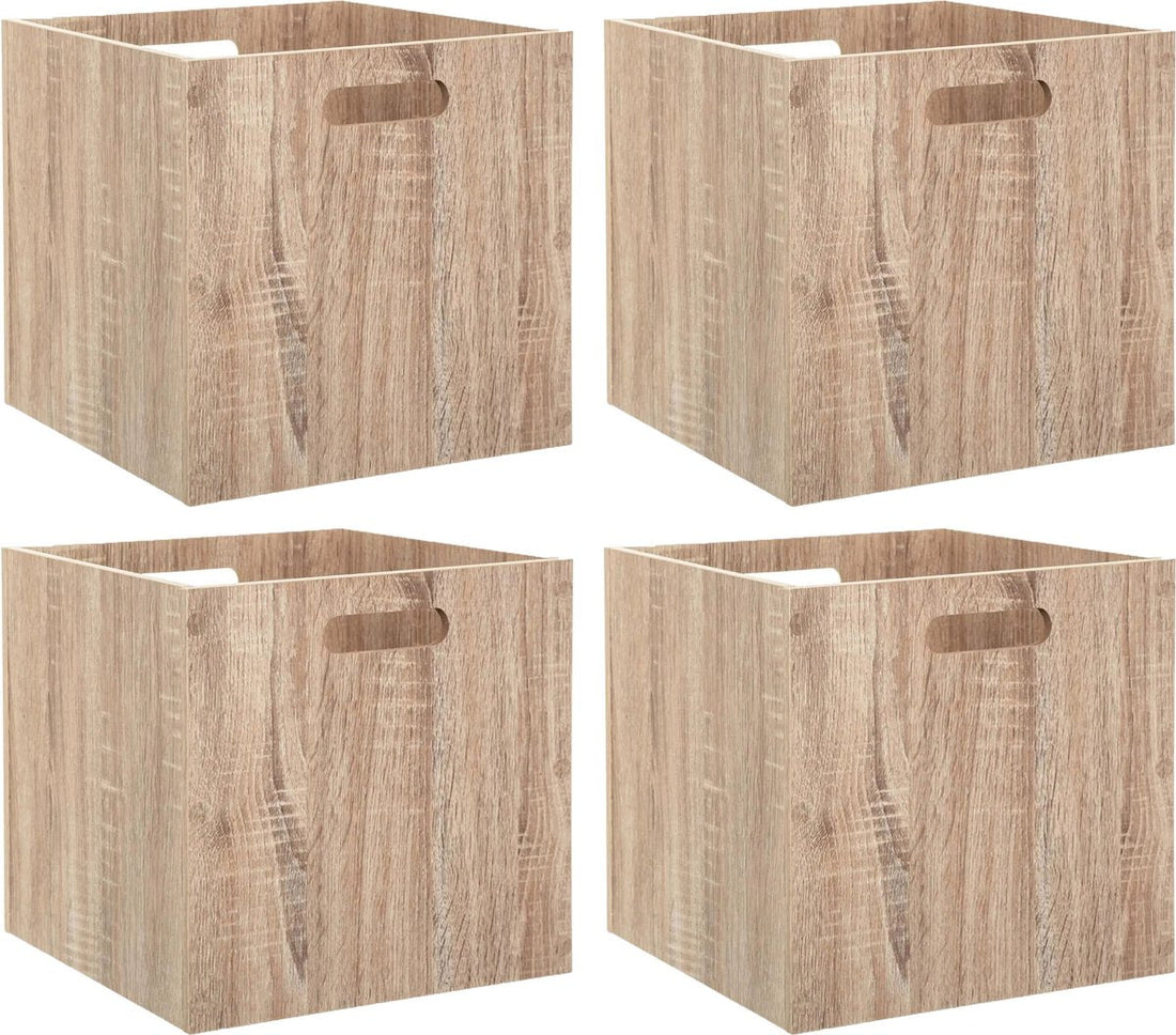 5Five Aufbewahrungskorb/Schrankkorb - 4x - hellbraun - MDF-Holz - 29L - 31 x 31 x 31 cm - Aufbewahrungskörbe/truhen