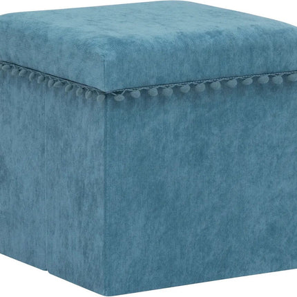 Atmosphera Pouf/tabouret/repose-pieds Arabic - Boîte de rangement pliable - Velours bleu - D38 x H38 cm - MDF/polyester