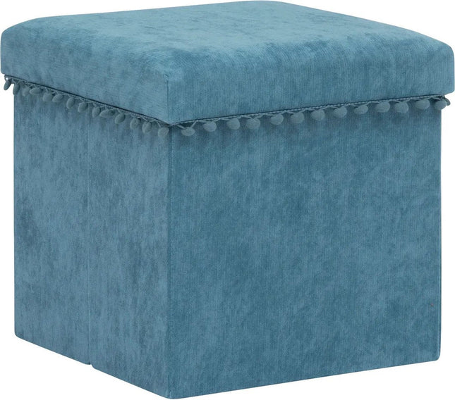 Atmosphera Pouf/tabouret/repose-pieds Arabic - Boîte de rangement pliable - Velours bleu - D38 x H38 cm - MDF/polyester