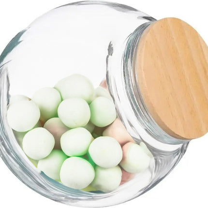 5Five Pot à bonbons/pot de conservation 0,65L - verre avec couvercle en bois - 650 ml - Pots de conservation avec fermeture hermétique