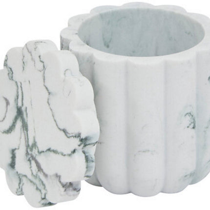 Marby Porte-cotons Blanc - Effet marbre - Polyrésine - Diamètre 9,1 cm x Hauteur 9,6 cm - Support à cotons