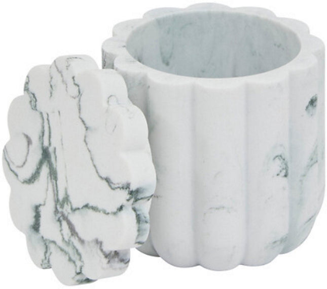 Marby Porte-cotons Blanc - Effet marbre - Polyrésine - Diamètre 9,1 cm x Hauteur 9,6 cm - Support à cotons