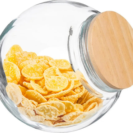 5Five Boîte à bonbons/pot de conservation - lot de 2 - 1,5L - verre - avec couvercle en bois - Pots de conservation avec fermeture hermétique