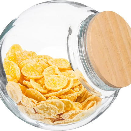 5Five Pot à Bonbons - 2100 ml - verre - avec couvercle en bois - Pot de Conservation - fermeture hermétique - pot de stockage - pot de conservation - pot de rangement